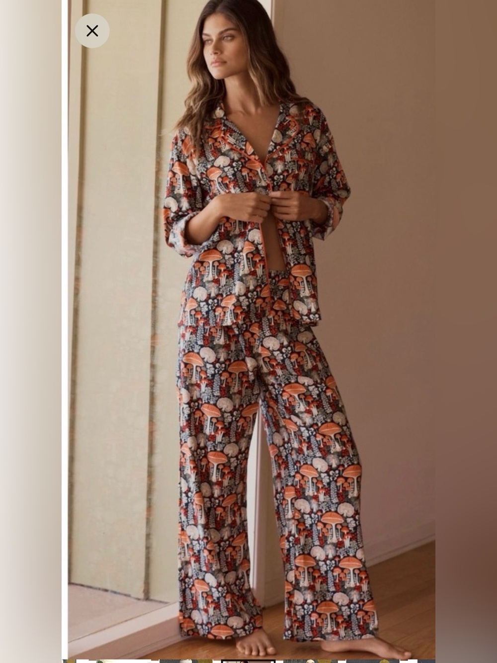 Anthropologie Mushroom Flannel Pajama Top Size M